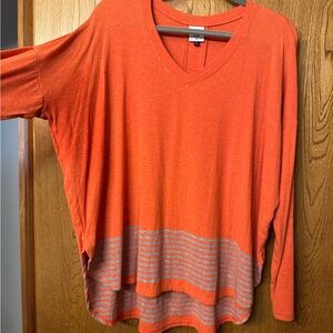 CAbi Orange V-Neck Tunic with Gray Stripes